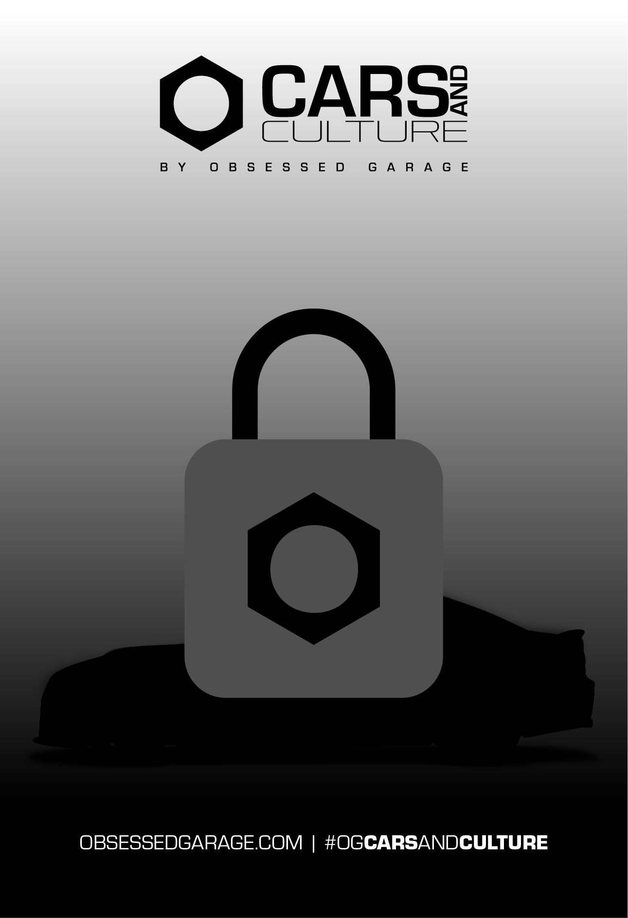 Lock over a blacked out vehicle advertising Cars and Culture