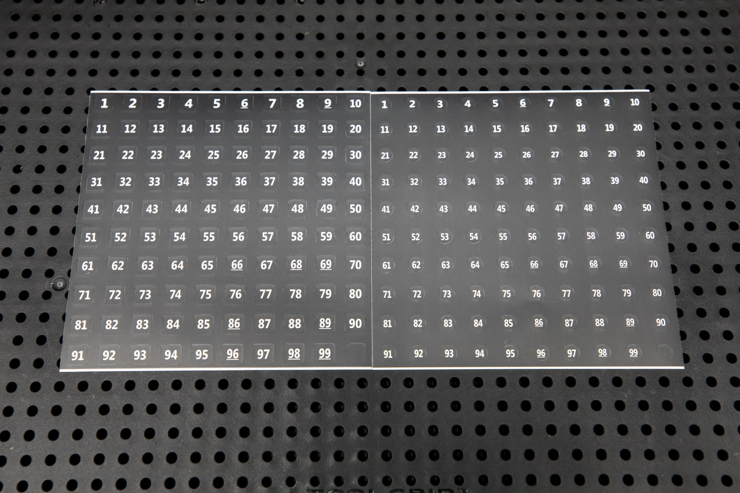 Étiquettes d'identification de la grille d'outils